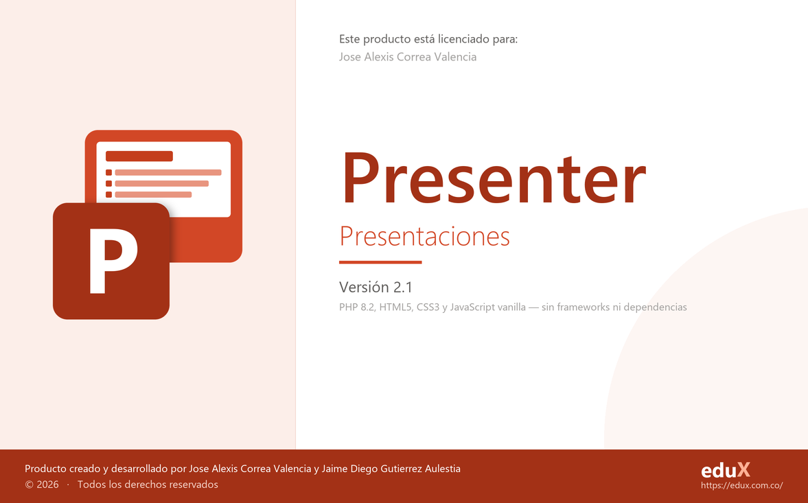 Pantalla de presentación de Presenter 2.1